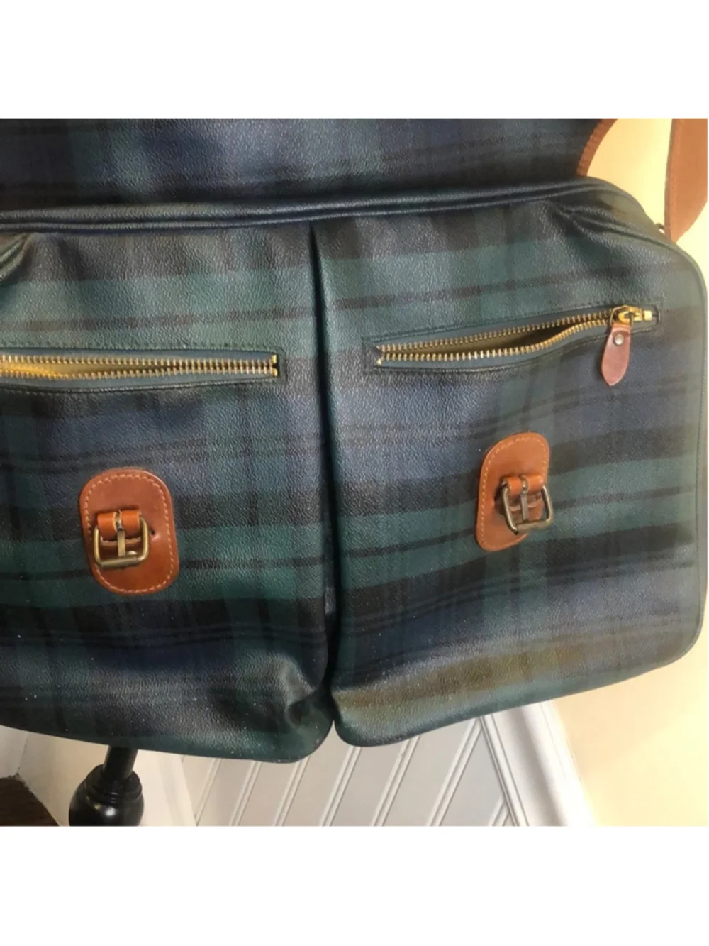 RALPH LAUREN Black Watch Plaid Crossbody Computer Messenger Tote Bag Vintage